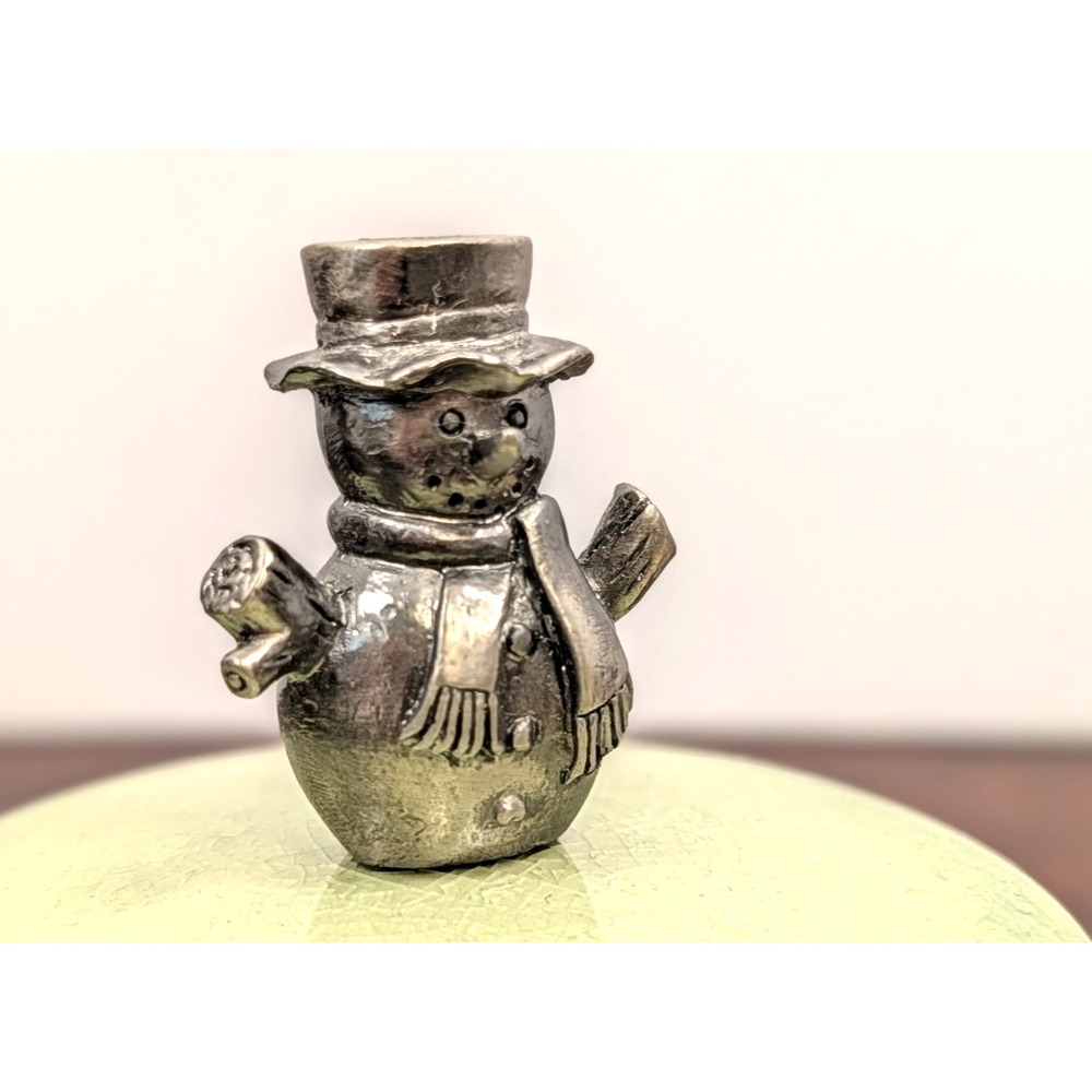 Vintage Miniature Pewter Snowman Figurine Top Hat Christmas Decor 1.5"